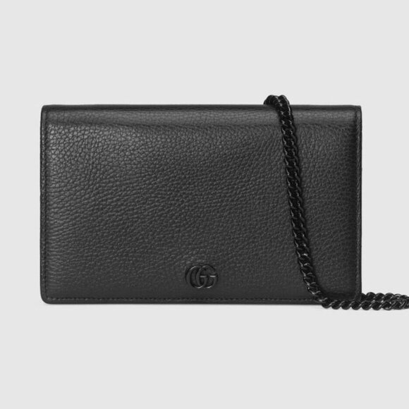 Gucci - Black GG Marmont Chain Wallet - Picture 1 of 4